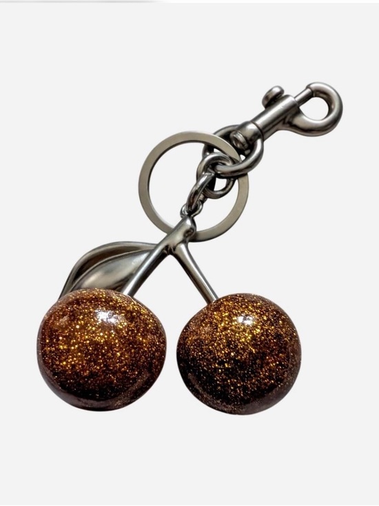 Accessories - Glitter Cherry Keychain - Gold Sparkle